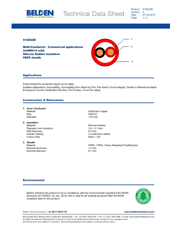 300m(롤) 벨덴5120UZE (미터당 ₩11,210) 벨덴케이블 5120UZE BELDEN 5120UZE 2C 14AWG Security & Alarm (레드)