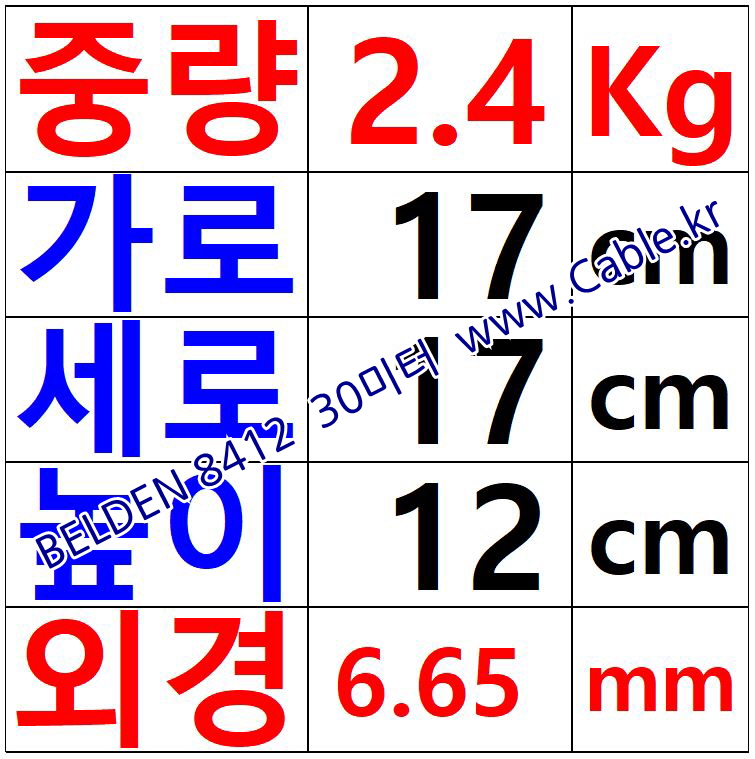 30m(롤) 벨덴8412 미터당 ₩5,990 벨덴케이블 8412 BELDEN 8412 2C 20AWG 마이크, 악기