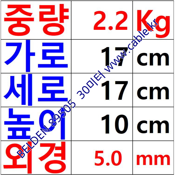 30m(롤) 벨덴89505 (미터당 ₩10,000) 벨덴케이블 89505 BELDEN 89505 5Pair 24AWG RS232 & RS423 레드