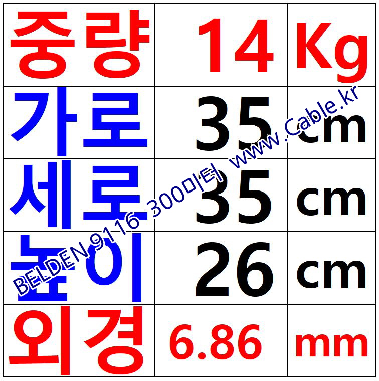 300m(롤) 벨덴9116 미터당 ₩640 벨덴케이블 9116 BELDEN 9116 1C 18AWG RG6 75옴 동축케이블