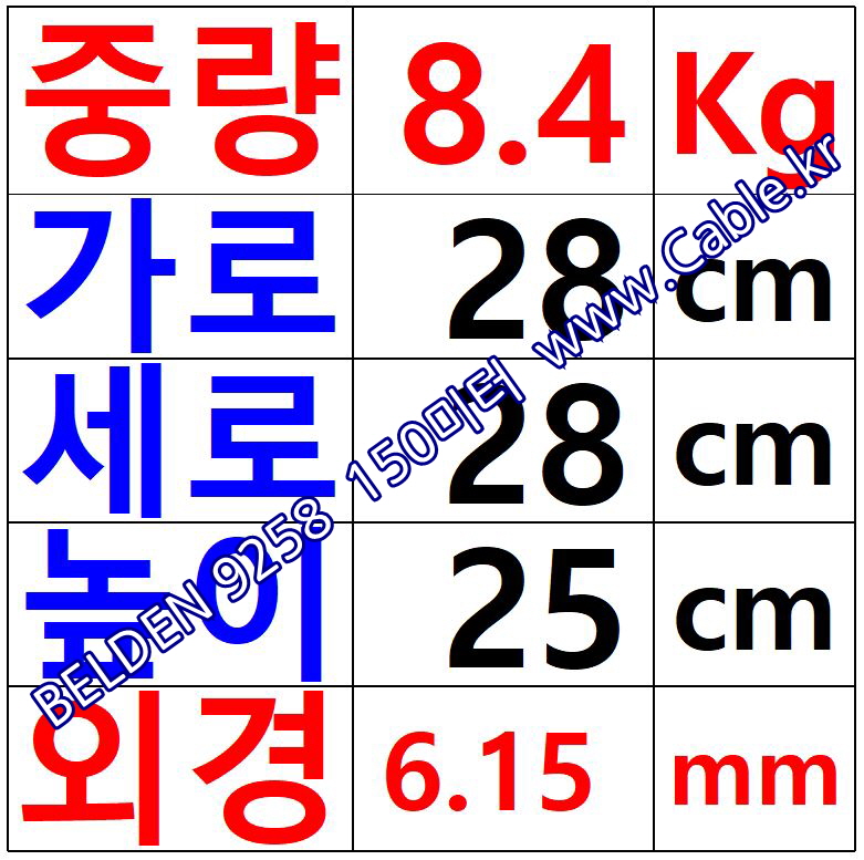 150m(롤 ₩663,000)  벨덴9258 미터당 ₩4,420 벨덴케이블 9258 BELDEN 9258 1C 16AWG RG-58 50옴 동축케이블 (화이트)