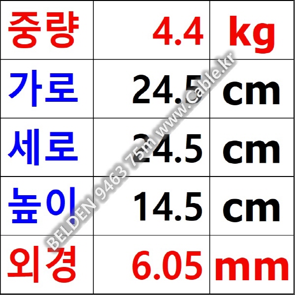 75m(롤) 벨덴9463 미터당 ₩4,340 벨덴케이블 9463 BELDEN 9463 1Pr 20AWG BLUE HOSE