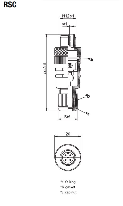 Lumberg RSC 4/7, M12 커넥터, Male Type